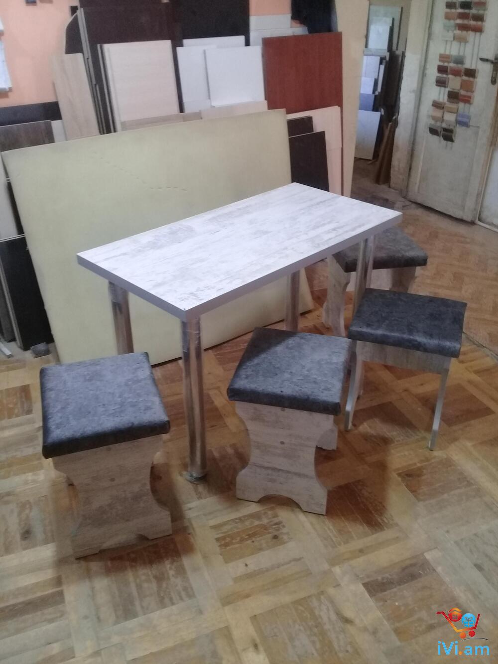 Խոհանոցի սեղան երկաթե ոտքերով + 4 աթոռ - Լուսանկար 1